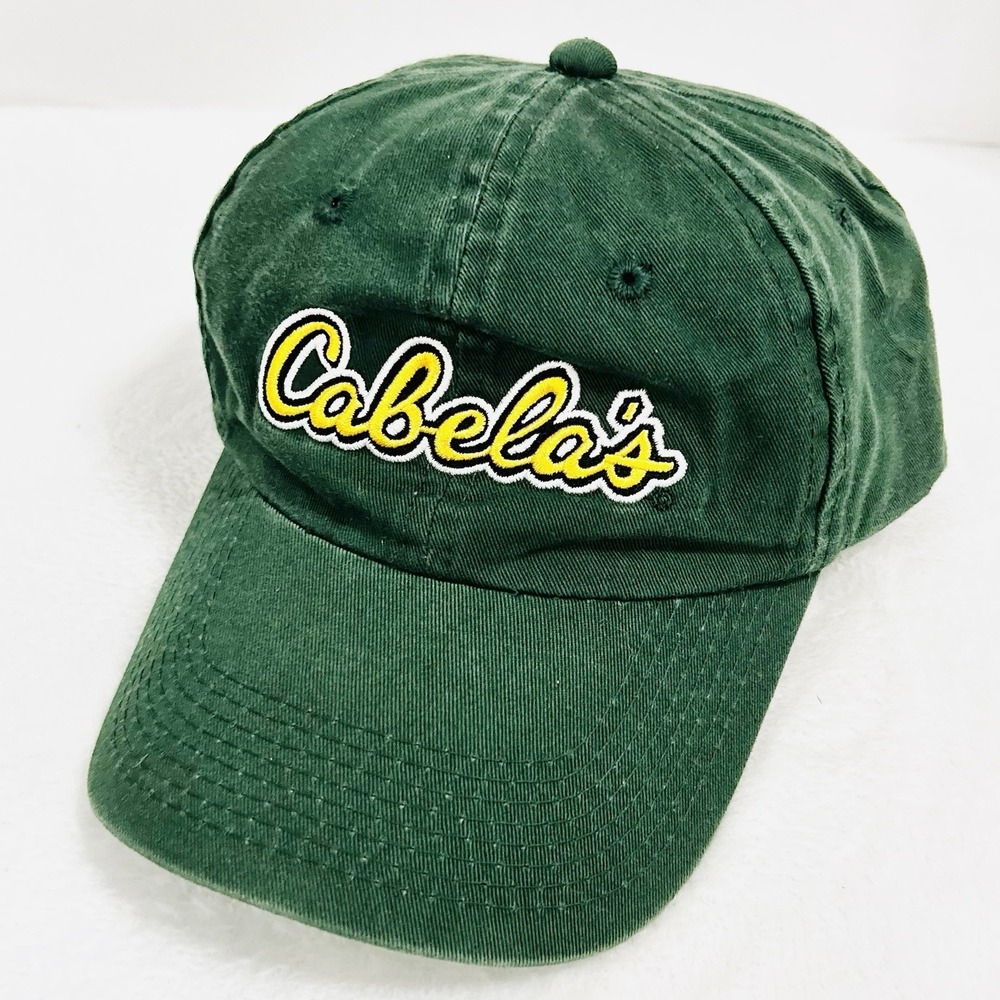 Cabela's‎ Outdoor Wordmark Logo Hat Cap Adjustable Strapback Green Fishing